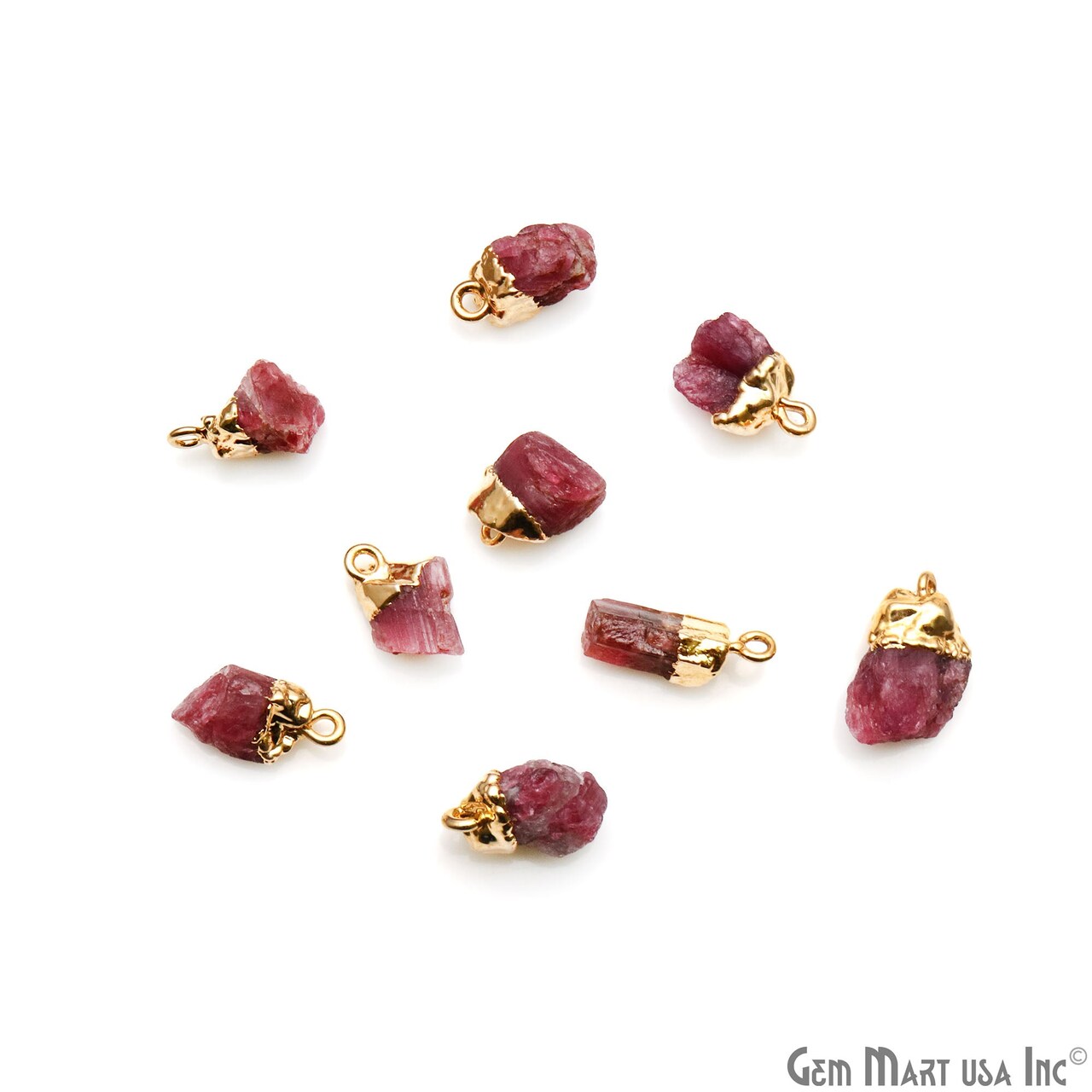 Rough Gemstone Pendant, Birthstone Raw Pendant, Gold Electroplated Connector Charms, 15x10mm (Approx), 1 pc, GemMartUSA (50470)